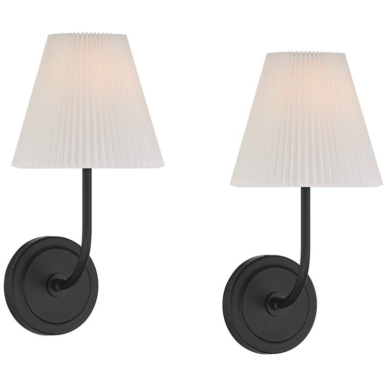 Image 1 Possini Euro Nina 14" High Matte Black Wall Sconce Set of 2
