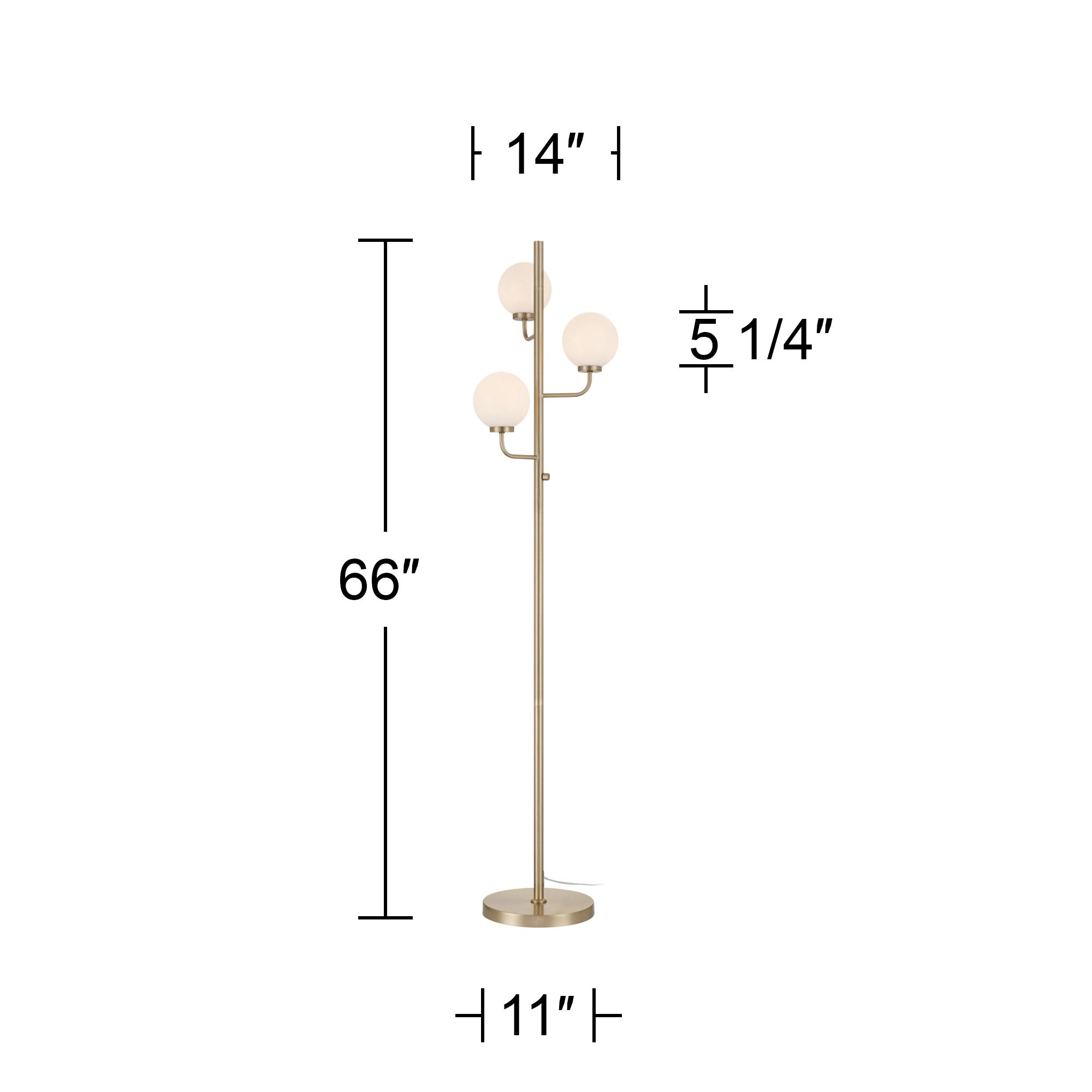 Possini Euro Nivia 66"H Satin Brass Opal Glass 3-Light LED Floor Lamp