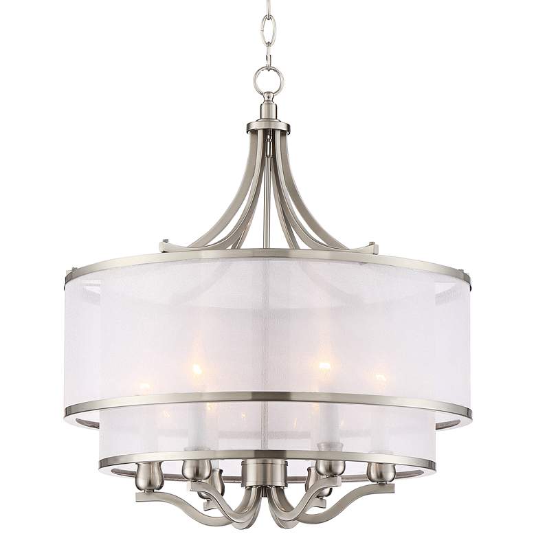 Image 2 Possini Euro Nor 23 inch Wide 6-Light Brushed Nickel Drum Shade Pendant