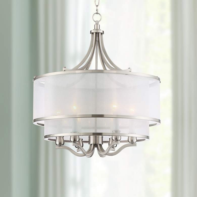Image 1 Possini Euro Nor 23" Wide 6-Light Brushed Nickel Drum Shade Pendant