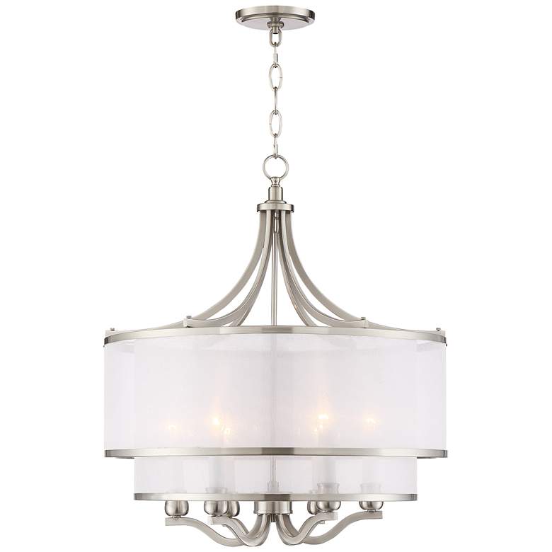 Image 6 Possini Euro Nor 23 inch Wide 6-Light Brushed Nickel Drum Shade Pendant more views