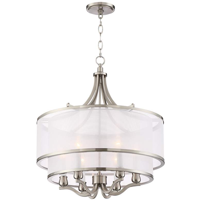 Image 7 Possini Euro Nor 23 inch Wide 6-Light Brushed Nickel Drum Shade Pendant more views