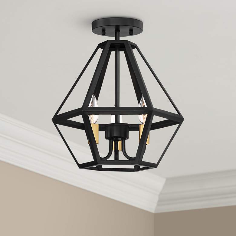 Image 1 Possini Euro Novato 13 inchW Geometric Black Ceiling Light