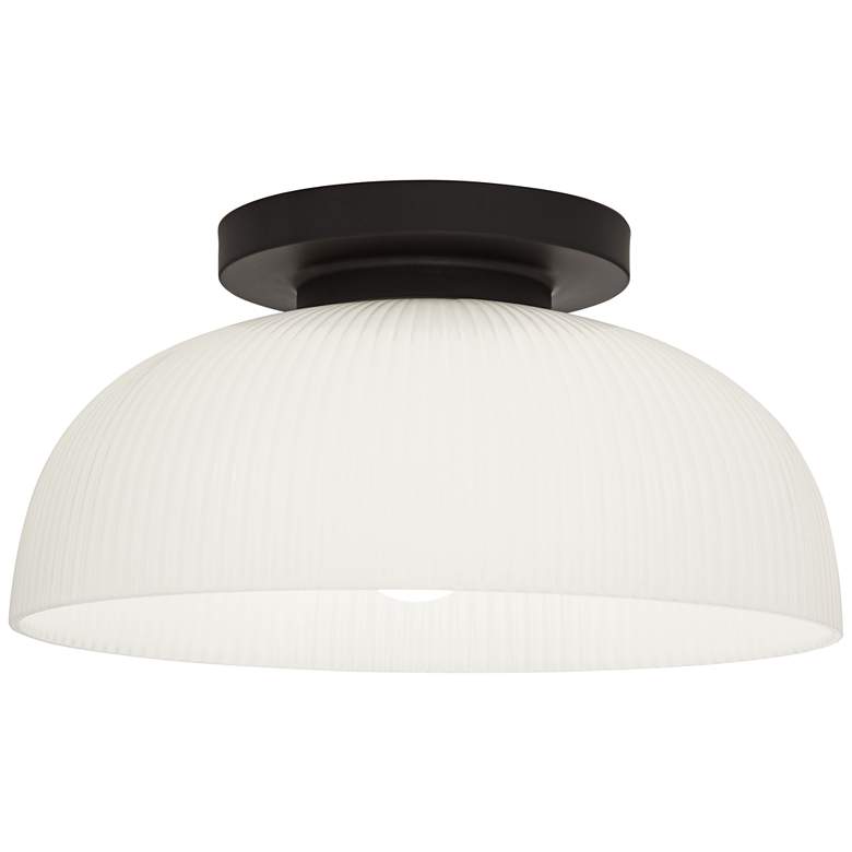 Image 2 Possini Euro Novia 14"W Black Ceiling Light with White Glass