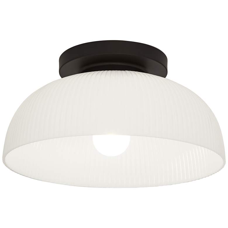 Image 6 Possini Euro Novia 14"W Black Ceiling Light with White Glass more views
