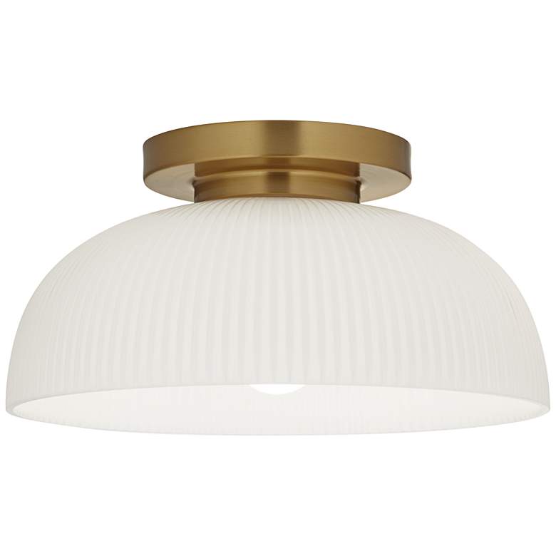 Image 2 Possini Euro Novia 14"W Brass Ceiling Light with White Glass