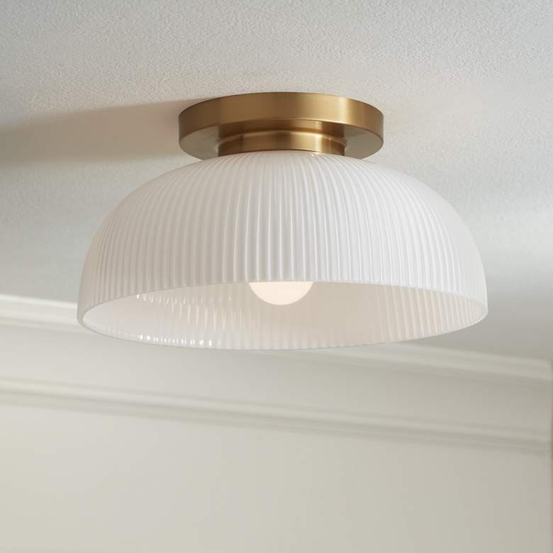 Image 1 Possini Euro Novia 14"W Brass Ceiling Light with White Glass