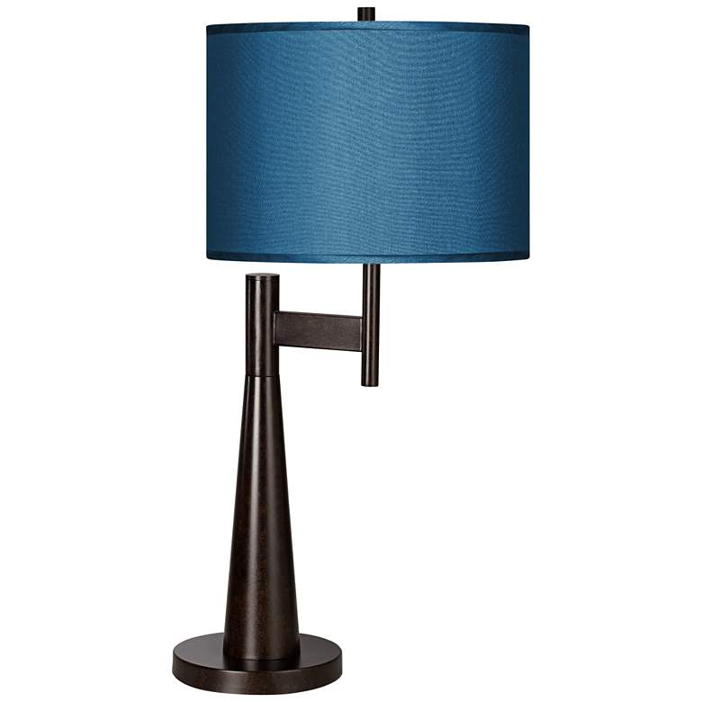Image 1 Possini Euro Novo 30 3/4" Blue Faux Silk Industrial Modern Table Lamp