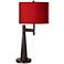 Possini Euro Novo 30 3/4" Faux Silk Red Industrial Modern Table Lamp