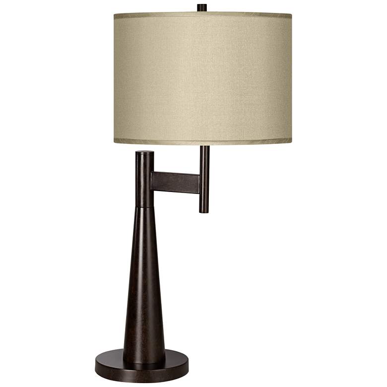Image 1 Possini Euro Novo 30 3/4 inch Faux Silk Taupe Industrial Modern Table Lamp