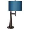 Possini Euro Novo Industrial Modern Table Lamp with Faux Silk Blue Shade