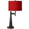 Possini Euro Novo Industrial Modern Table Lamp with Faux Silk Red Shade