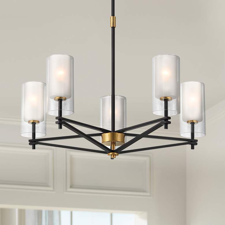 Image 1 Possini Euro Nyack 25" Open Frame Gold and Black 5-Light Pendant