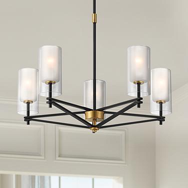 Possini Euro Nyack 25" Open Frame Gold and Black 5-Light Pendant