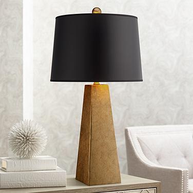 Possini Euro Obelisk 26" Black Shade Gold Finish Modern Table Lamp