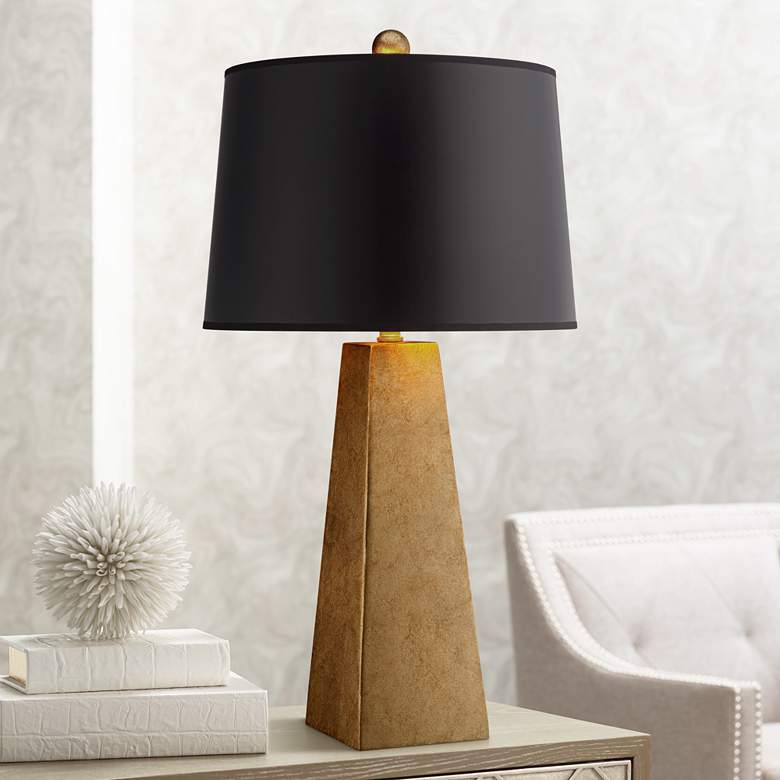 Image 2 Possini Euro Obelisk 26" Black Shade Gold Finish Modern Table Lamp