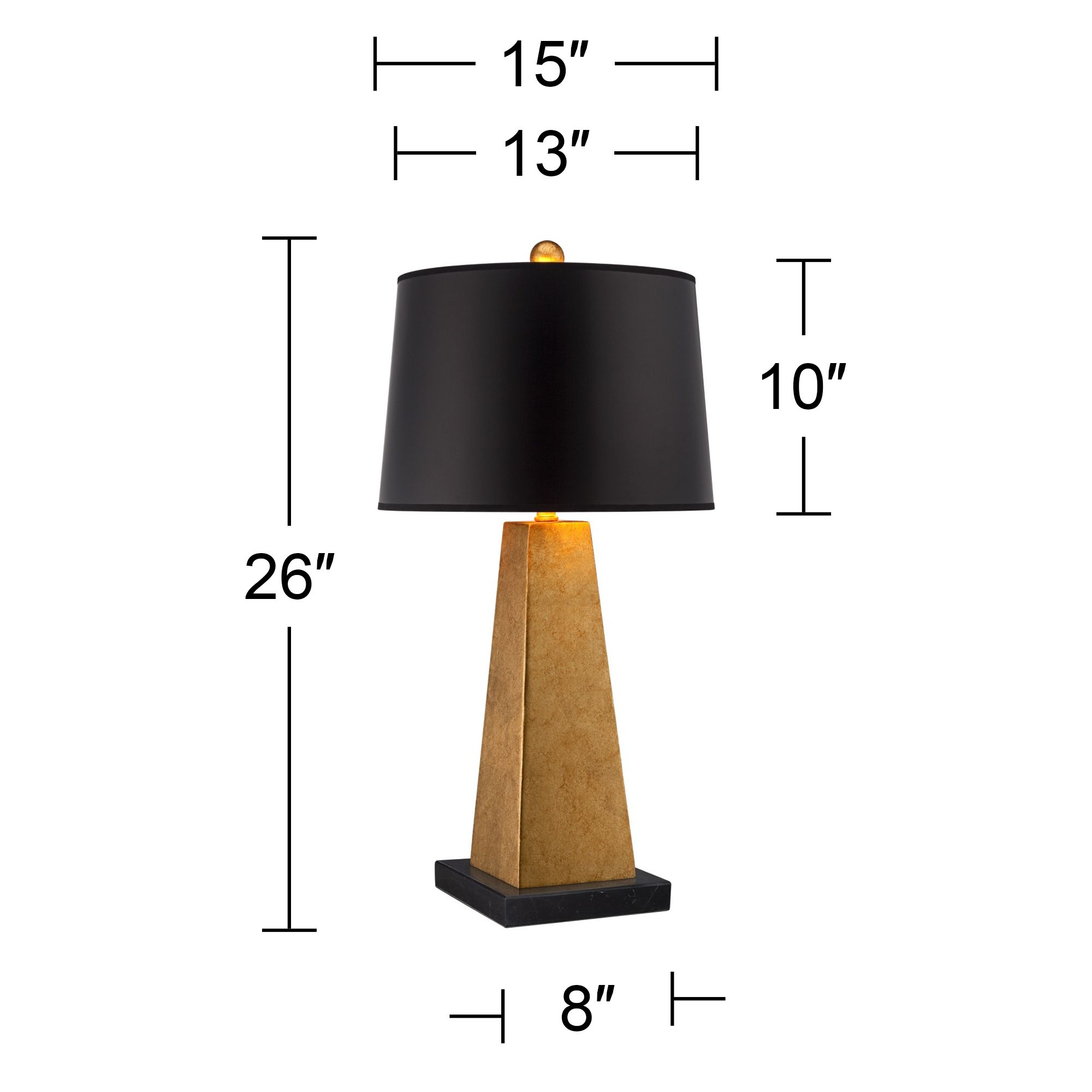 Possini Euro Obelisk 26" Gold Leaf Lamp with Square Black Marble Riser