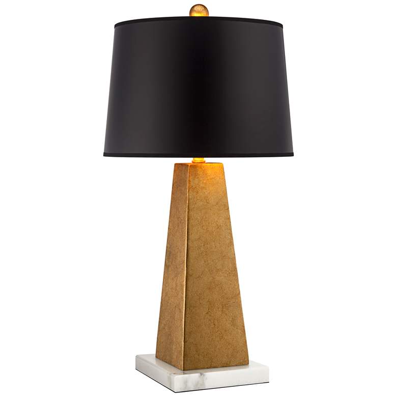 Image 1 Possini Euro Obelisk 26 inch Gold Leaf Lamp with Square White Marble Riser