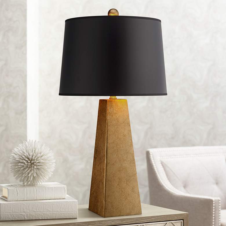 Image 1 Possini Euro Obelisk 26" Modern Gold Leaf Table Lamp with USB Dimmer