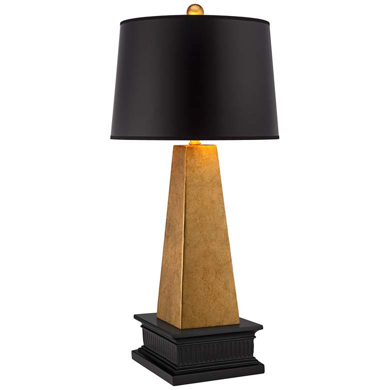 Image 1 Possini Euro Obelisk 30 1/4" Gold Leaf Table Lamp with Black Riser