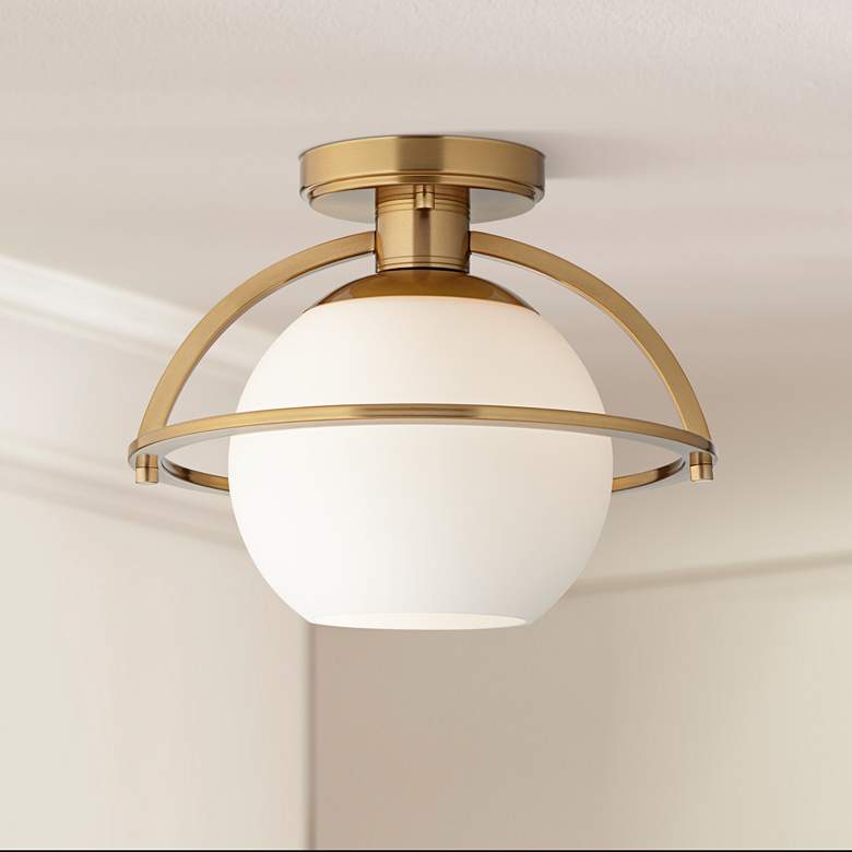 Image 1 Possini Euro Oblys 12" Wide Warm Brass Ceiling Light