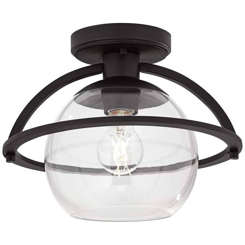 Image 2 Possini Euro Oblys 12"W Black Ceiling Light with Clear Glass