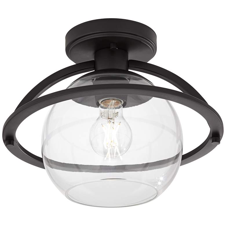 Image 5 Possini Euro Oblys 12"W Black Ceiling Light with Clear Glass more views