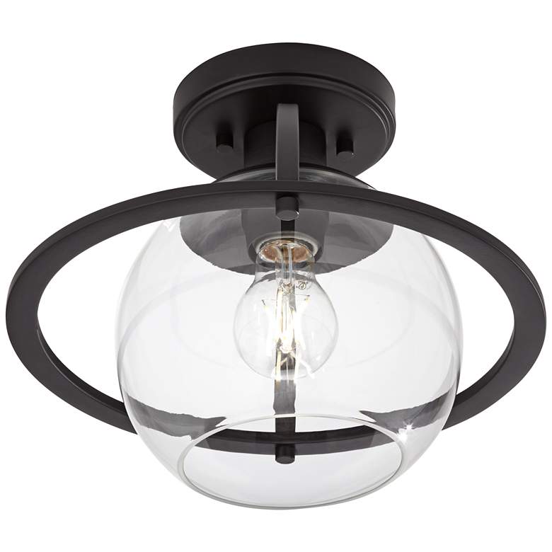Image 7 Possini Euro Oblys 12"W Black Ceiling Light with Clear Glass more views