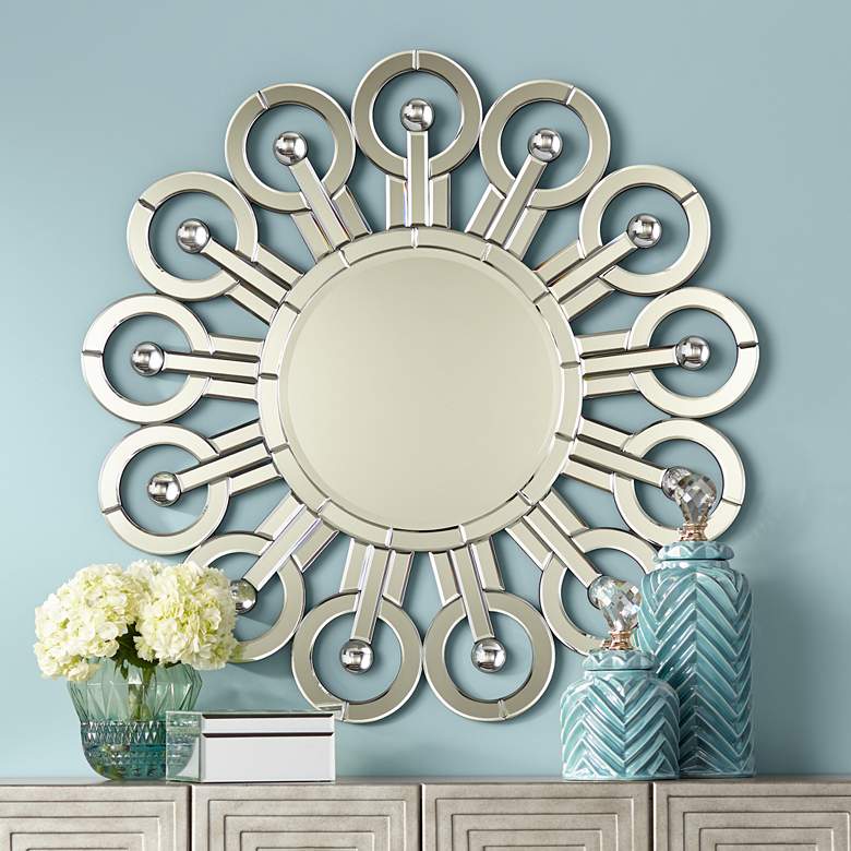 Image 1 Possini Euro Ocellus 37 1/2" Crystal Sunburst Wall Mirror