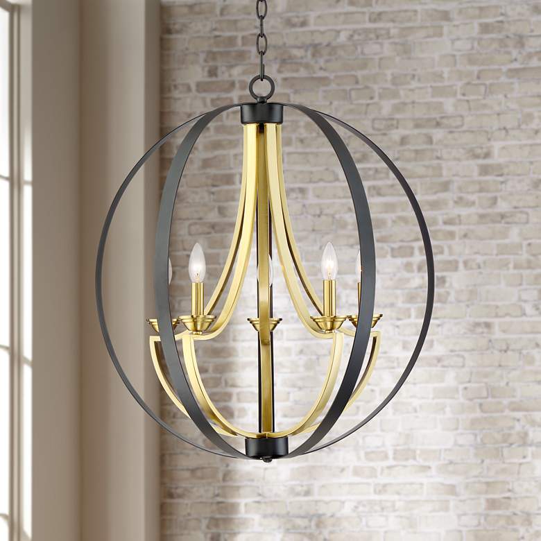 Image 1 Possini Euro Ohara 25"W Black and Gold 5-Light Orb Pendant