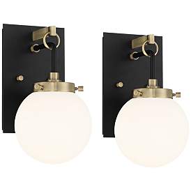 Image2 of Possini Euro Olean 11"H Black and Antique Brass Wall Sconce Set of 2