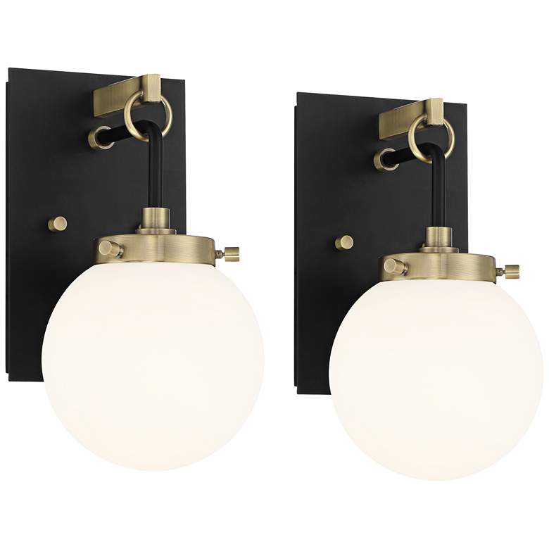 Image 2 Possini Euro Olean 11"H Black and Antique Brass Wall Sconce Set of 2