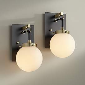 Image1 of Possini Euro Olean 11"H Black and Antique Brass Wall Sconce Set of 2