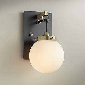 Image1 of Possini Euro Olean 11"H Black and Antique Brass Wall Sconce