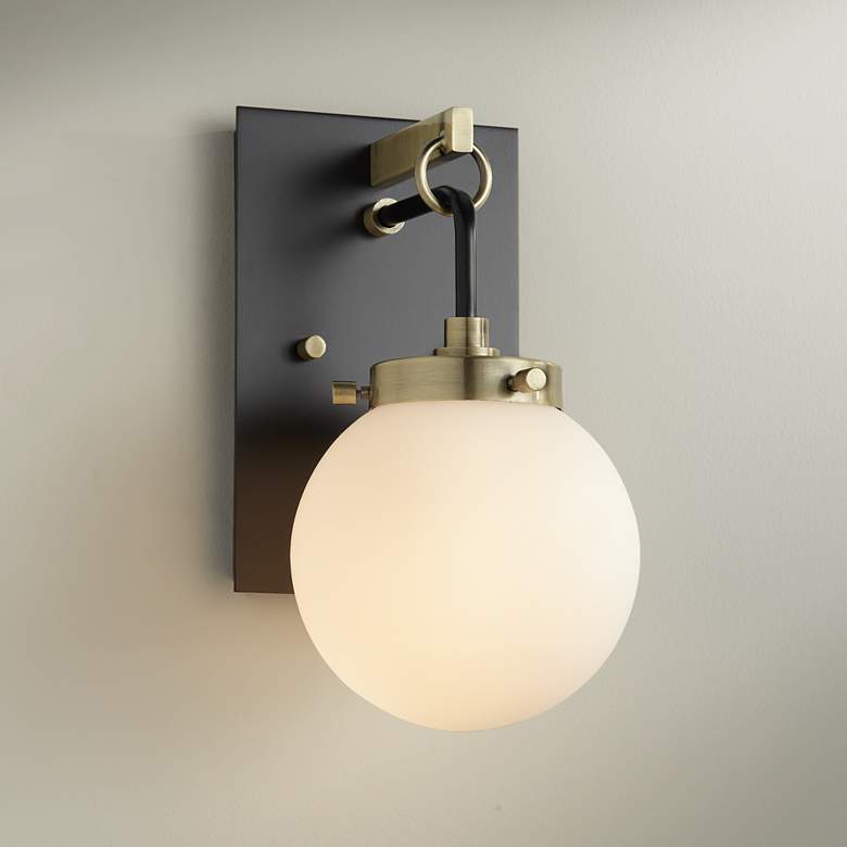Image 1 Possini Euro Olean 11"H Black and Antique Brass Wall Sconce