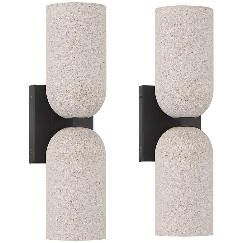 Image 1 Possini Euro Olethra 15"H Cement 2-Light LED Wall Sconce Set of 2