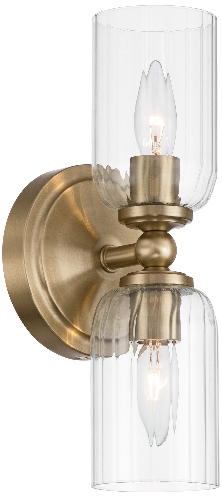 Image 6 Possini Euro Oliver 13"H Satin Brass Fluted Glass 2-Light Wall Sconce more views