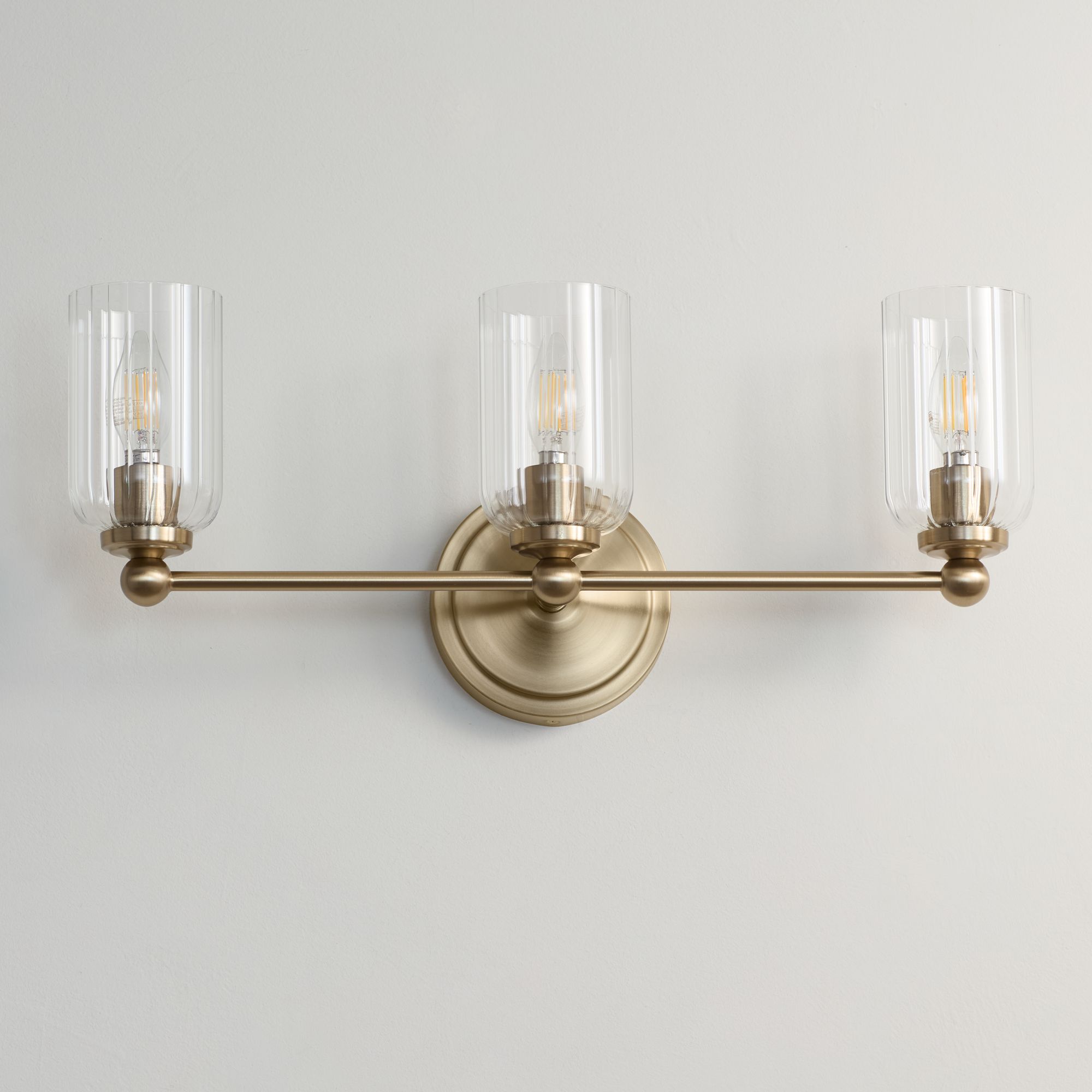Possini Euro Oliver 21 3/4"W Satin Brass and Glass 3-Light Bath Light