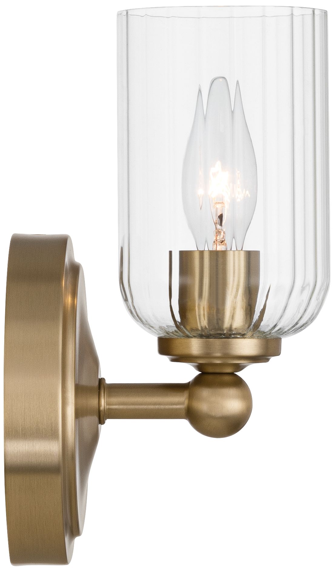 Possini Euro Oliver 9 1/4"H Satin Brass and Fluted Glass Wall Sconce