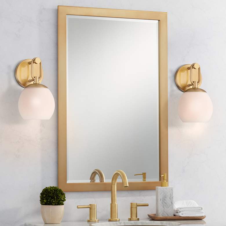 Image 1 Possini Euro Opal 10 1/2" High Warm Brass Wall Sconce Set of 2