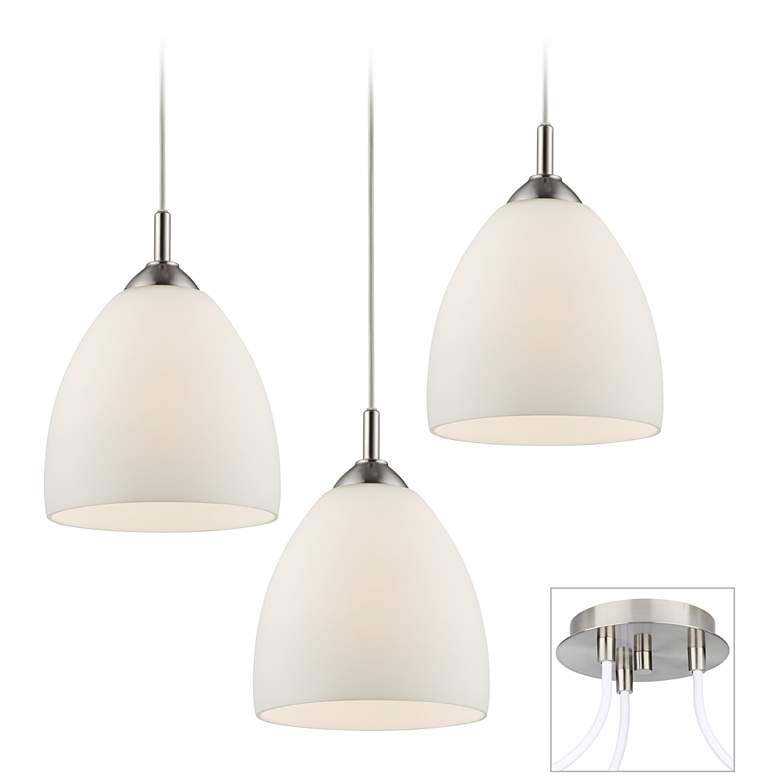 Image 1 Possini Euro Opal Glass Brushed Nickel 3-Light Pendant