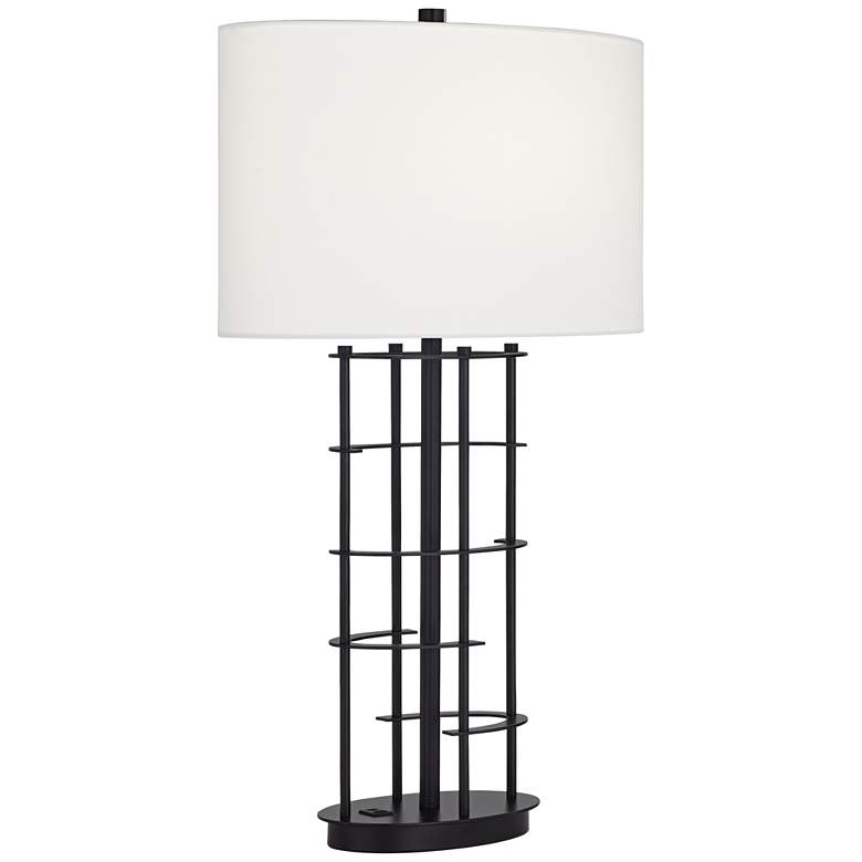 Image 2 Possini Euro Open Grid 29 1/2" High Black Metal USB Table Lamp