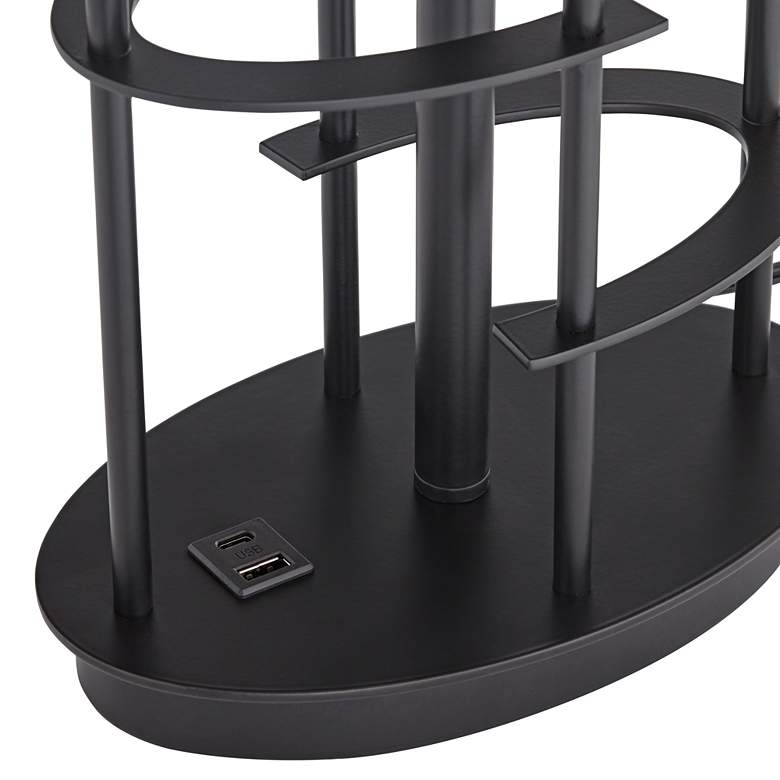 Image 6 Possini Euro Open Grid 29 1/2" High Black Metal USB Table Lamp more views
