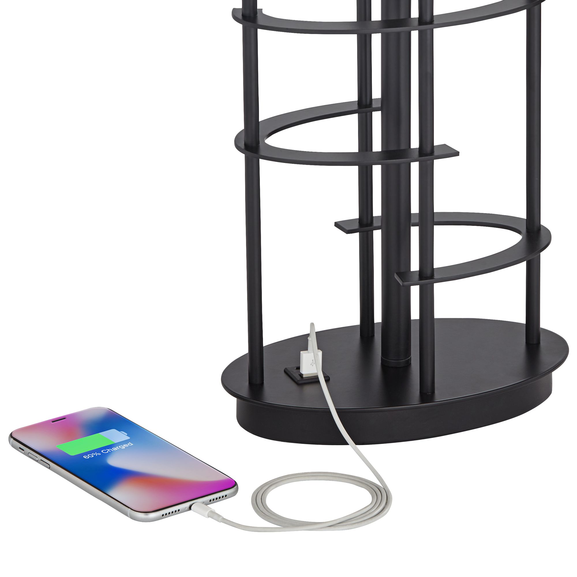 Possini Euro Open Grid 29 1/2" High Black Metal USB Table Lamp