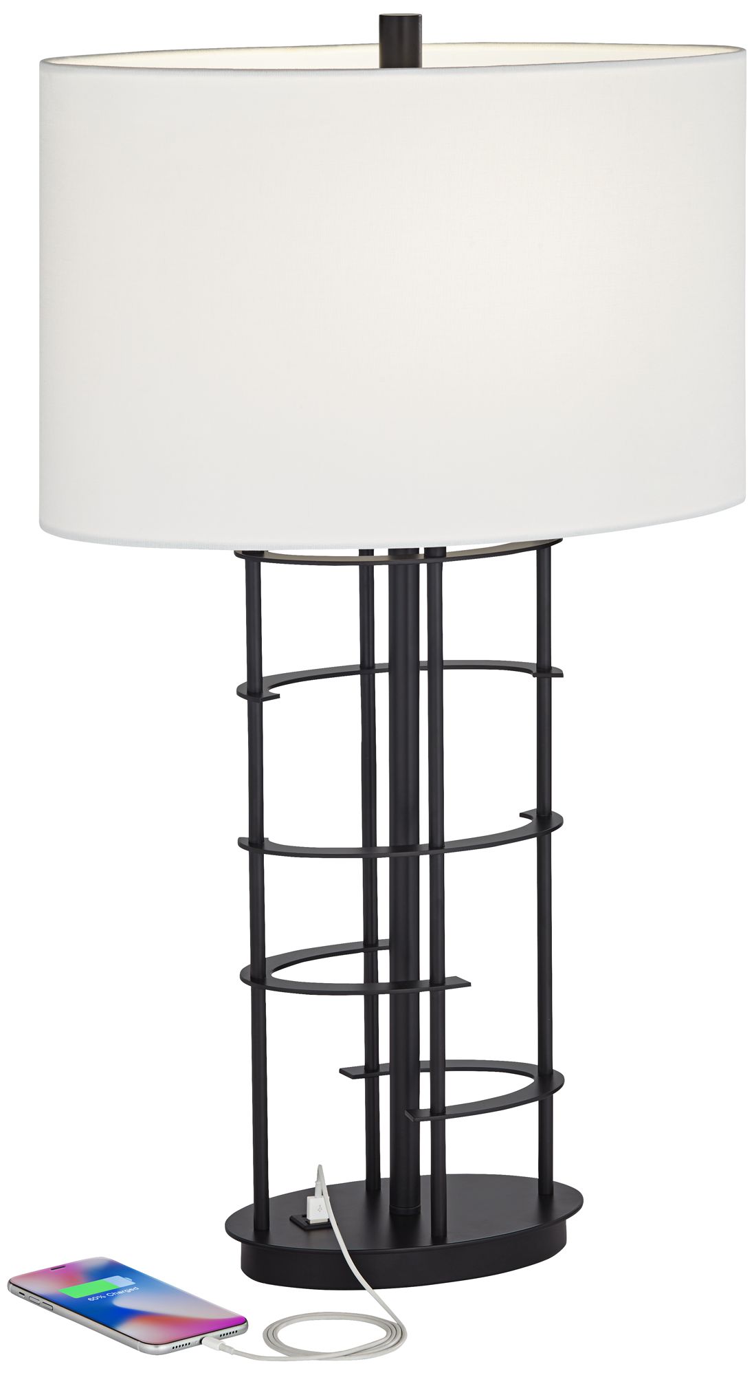 Possini Euro Open Grid 29 1/2" High Black Metal USB Table Lamp