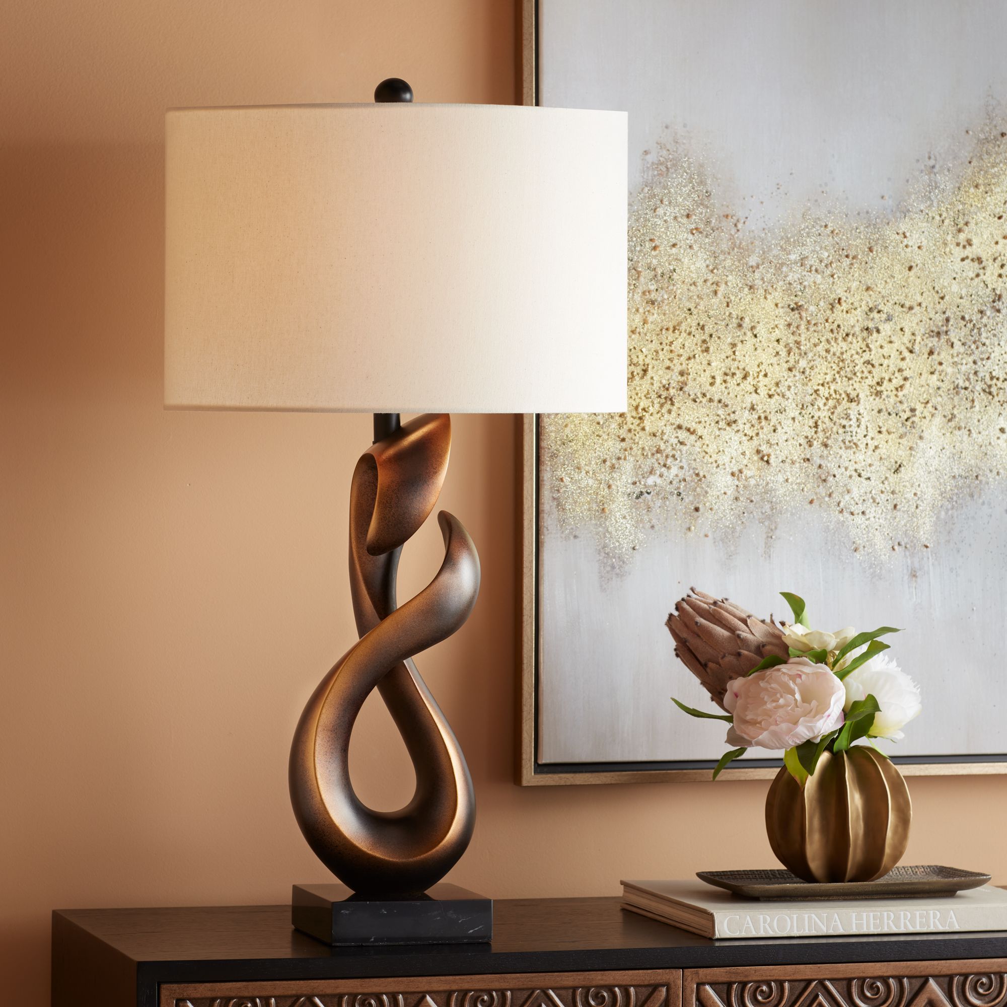 Image Possini Euro Open Infinity 30" Sculptural Dark Gold Modern Table Lamp