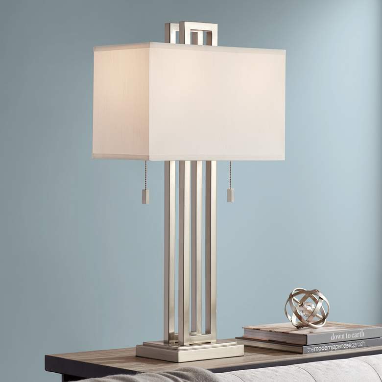 Image 1 Possini Euro Open Rectangle 30 inch Brushed Nickel Table Lamp
