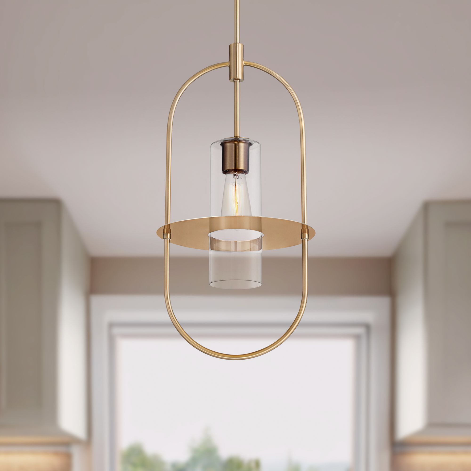 Thumbnail1 of Possini Euro Optimus 12" Wide Warm Brass Oval Mini Pendant