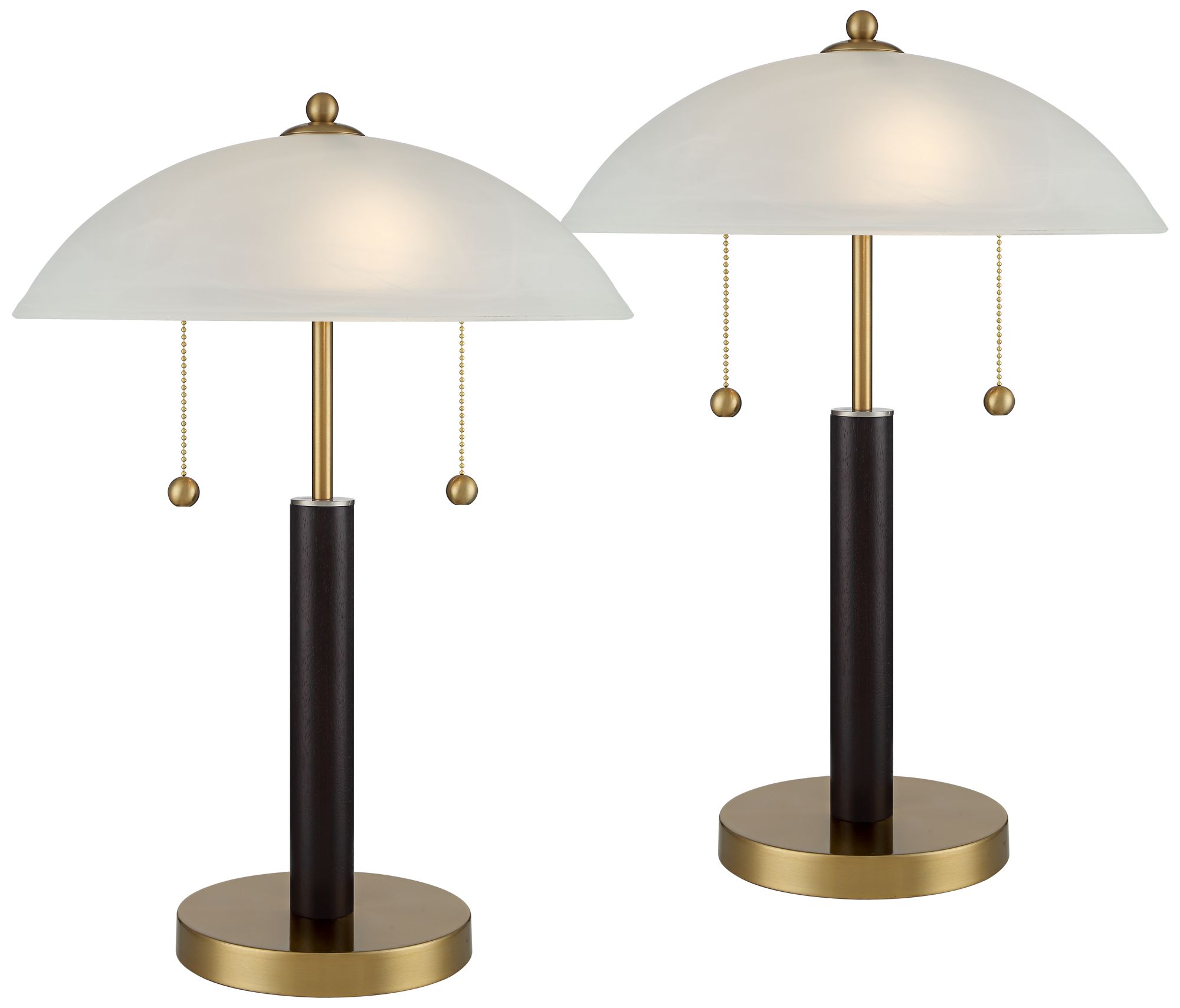 Image 2 Possini Euro Orbital 19 1/2" Wood and Gold Dome Glass Lamps Set of 2