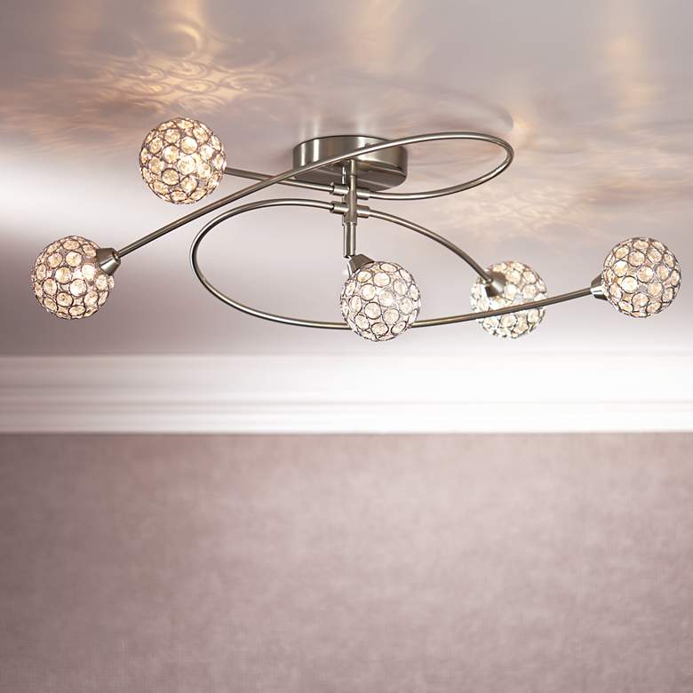 Image 1 Possini Euro Orella 28 1/2" Wide 5 Light Modern Nickel Ceiling Light